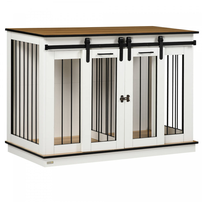 Pawhut Dog Crate Furniture With Divider Panel, Wooden Dog Kennel Tv Stand For Large Dogs, Pet House 