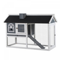 Pawhut Rabbit Hutch, Wooden Guinea Pig Cage Outdoor With Run, Removable Tray, Ramp, Asphalt Roof, Gr