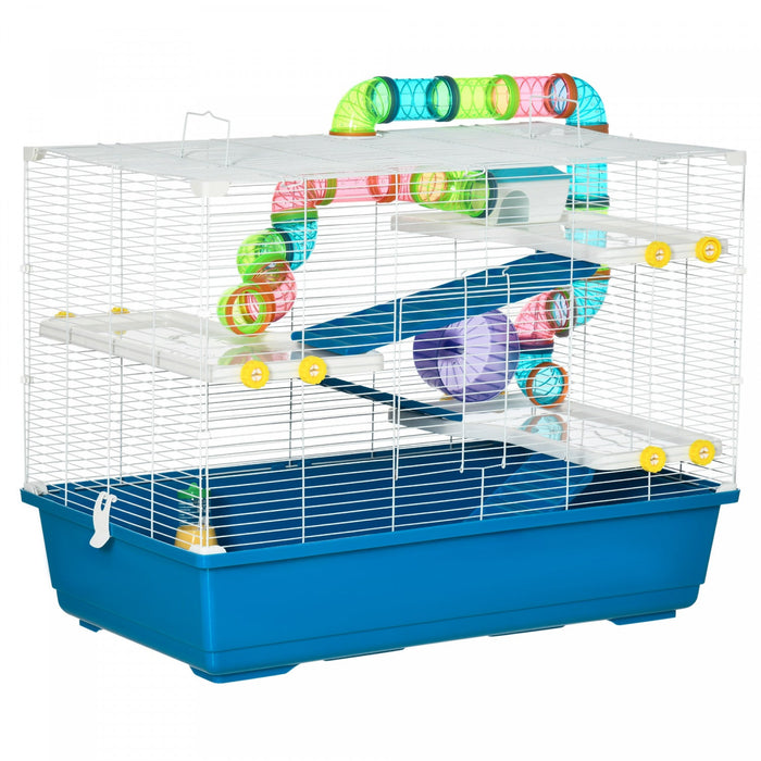 Pawhut 31\" Large Hamster Cage, Small Animal House, Multi-storey Gerbil Haven, Tunnel Tube System, Wi