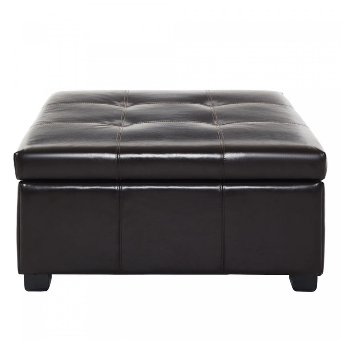 Liam 34.25\" Large Square Faux Leather Ottoman Coffee Table with Storage,Chocolate  