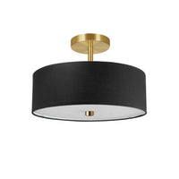 Dainolite Everly 3 Light Semi-flush Mount Aged Brass Black Shade Lamp