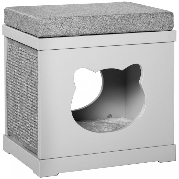 Pawhut Indoor Cat Bed With Soft Padded Cushions, Cute Coverd Cat Cube House With 2 Exterior Scratchi