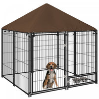 Pawhut Dog Run, 4.6' X 4.6' X 5' Outdoor Dog Kennel With Canopy, Rotating Bowls, Door For Backyard &