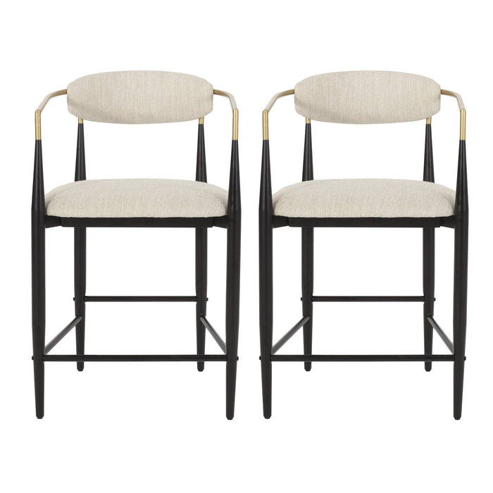 Aubrey Counter Stool Set Of 2 With Open Back,fabric Upholstery, Metal Frame - Beige 