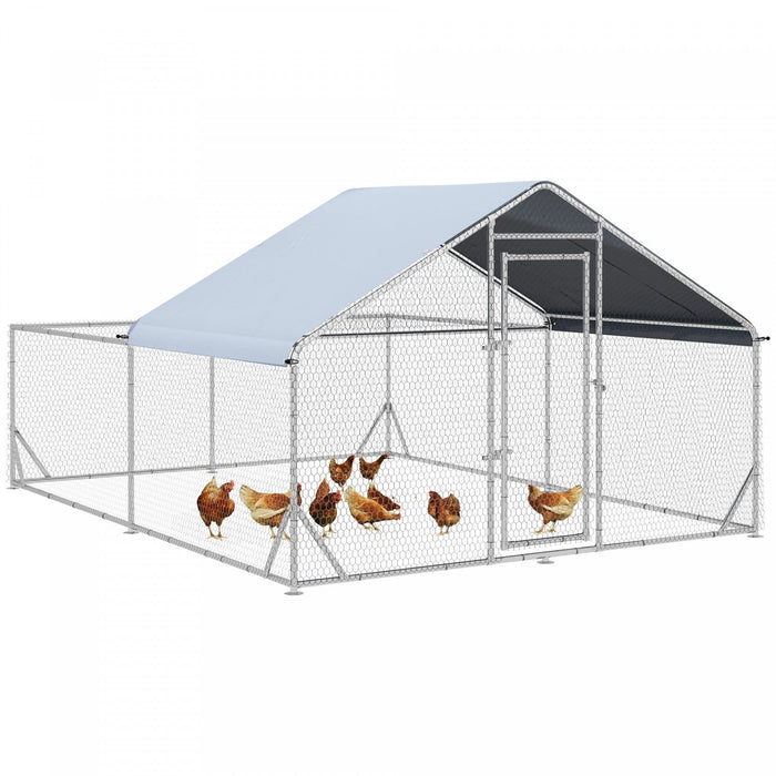 Pawhut Large Metal Chicken Coop, Hen Run House With Anti-ultraviolet Cover, Walk-in Poultry Cage For