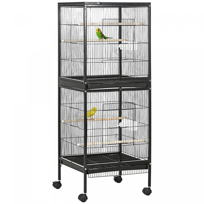 Pawhut 55.1\" 2 In 1 Bird Cage Aviary Parakeet House For Finches, Budgies With Wheels, Slide-out Tray