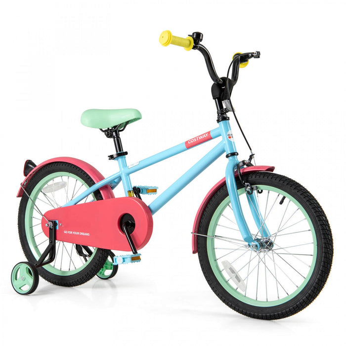 Costway 18" Kids Bike With Adjustable Saddle Handlebar Removable Training Wheels Handbrake Red