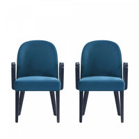 Hillman Modern Wood Upholstered Armchair in Blue - Set of 2 Dining Chair 