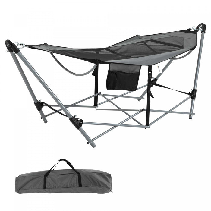 Outsunny Foldable Outdoor Hammock With Stand, Portable Hammock Bed With Carrying Bag And Pocket For 