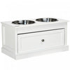Pawhut Elevated Dog Bowls With Storage Drawer, Raised Dog Bowls With Stand, 2 Stainless Steel Bowls 