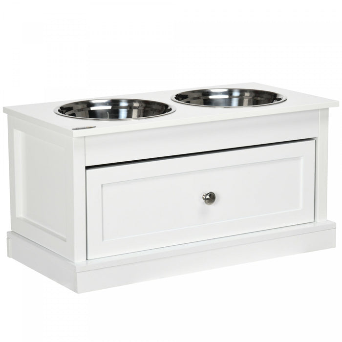 Pawhut Elevated Dog Bowls With Storage Drawer, Raised Dog Bowls With Stand, 2 Stainless Steel Bowls 