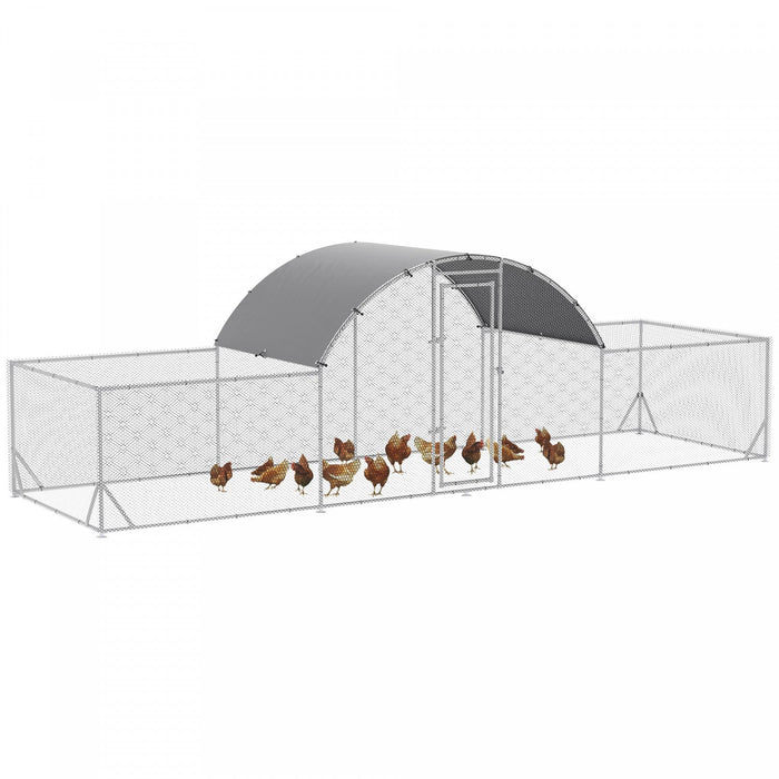 Pawhut Chicken Run, 23' X 6.6' Metal Chicken Coop With Waterproof And Anti-uv Cover, Dome Roof, Door