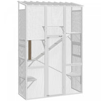 PawHut Catio Outdoor Cat Enclosure, Large Wooden Cat House with 6 Platforms, Scratching Post, 2 Ramps, Waterproof Roof, Walk-in Kitty Cage for 2–3 Kittens, 64
