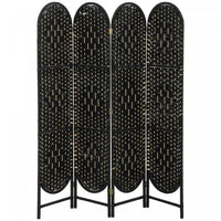 HOMCOM 4 Panel Room Divider, Bohemian Folding Privacy Screen, Black
