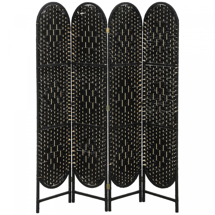 HOMCOM 4 Panel Room Divider, Bohemian Folding Privacy Screen, Black