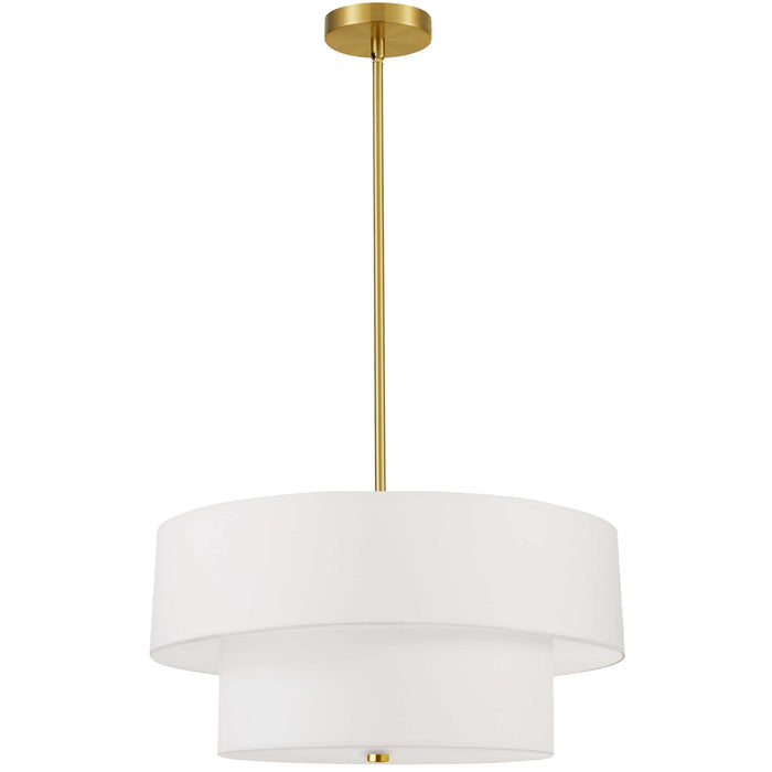 Dainolite Everly 4 Light 2 Tier Pendant Aged Brass Finish White Shade Lamp