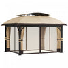 Outsunny 11' x 13' Double Roof Gazebo With Netting & Curtains, Khaki