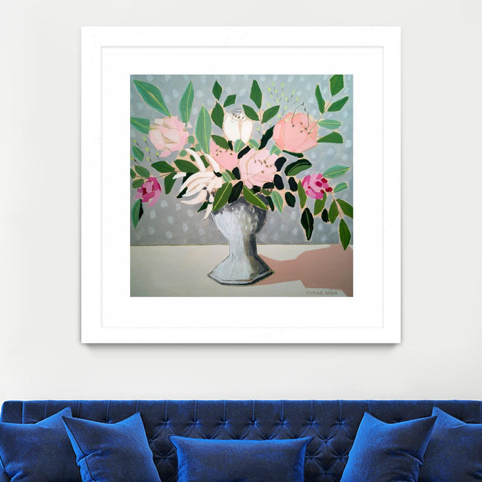 \"Spring Florals 1\" Matted and Framed White 36x36 Wall Art