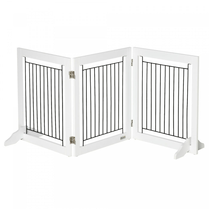 Pawhut Freestanding Pet Gate, Folding Dog Gate With 2 Support Feet, 24\" High, 3 Panels, For Small Do