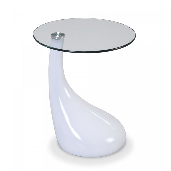 Lava Modern Glass Top End Table in White 