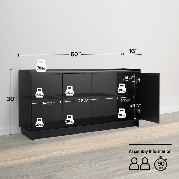 Prepac Simply Modern 4-Door Console Buffet - Black