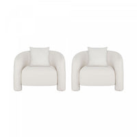 Sylvia Modern Glam Tweed Lounge Chair in Ivory - Set of 2 