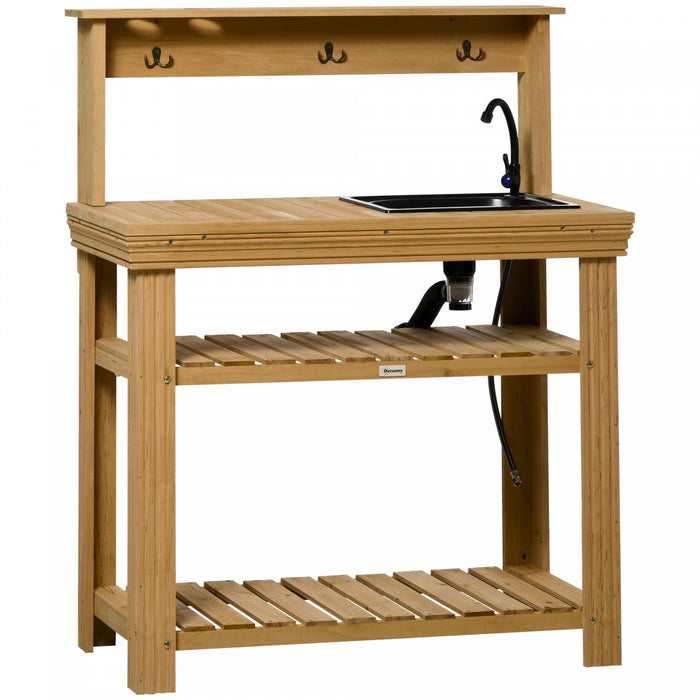 Outsunny Potting Benches For Outside With Faucet, Removable Sink, Shelves