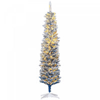 Homcom 6' Slim Snow Flocked Artificial Christmas Tree With Light, Blue