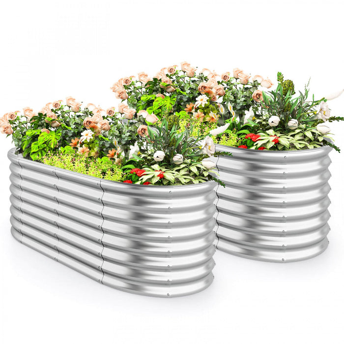 Costway 2 Pcs Raised Garden Bed Kit Planter Raised Garden Boxes Outdoor 65" X 32" X 24" Silver