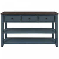 Wendy Solid Wood Console Table With 3 Drawers And 2 Open Shelves,navy Blue Accent Cabinet 