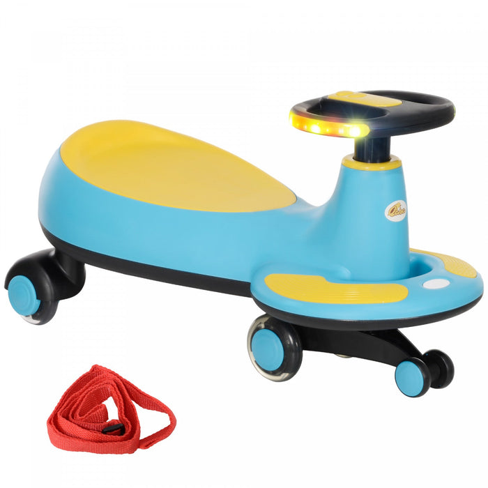 Qaba Wiggle Car For Toddlers 2-6 Years, Kids Swing Car W/ Parent Traction Rope, Music, Light, Ride O