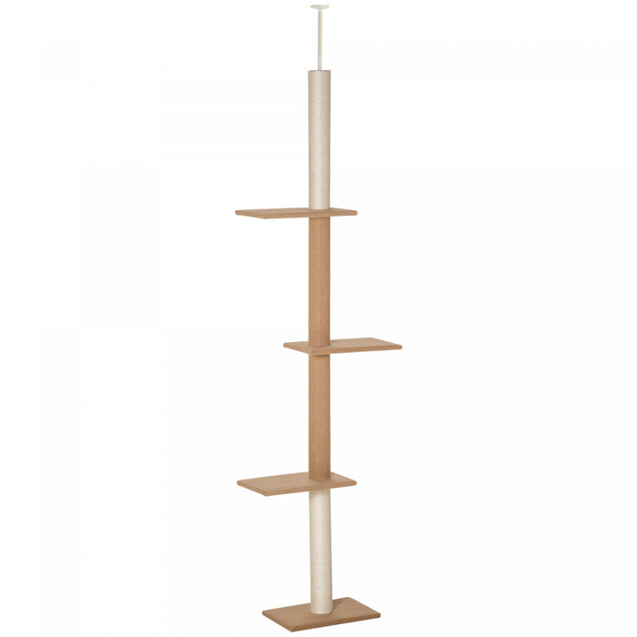 Pawhut 100\" Floor To Ceiling Cat Tree W/ 3 Perches Activity Center For Kittens Cat Tower Furniture, 