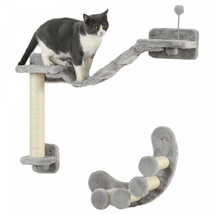Pawhut Cat Wall Shelf With Scratching Post, Cat Wall Shelves For Relaxing, Climbing, Double Platform