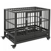 Pawhut Heavy Duty Steel Dog Crate Kennel Pet Cage With Wheels For Portability And A Door For Convenient Access Anti-pinching Floor, 36.2" L X 24.4" W X 30.7" H, Grey