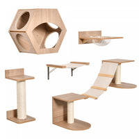 Pawhut Cat Tree 5pcs Pet Wall-mounted Climbing Frame Shelf Set Kitten Perch Activity Center With Ham