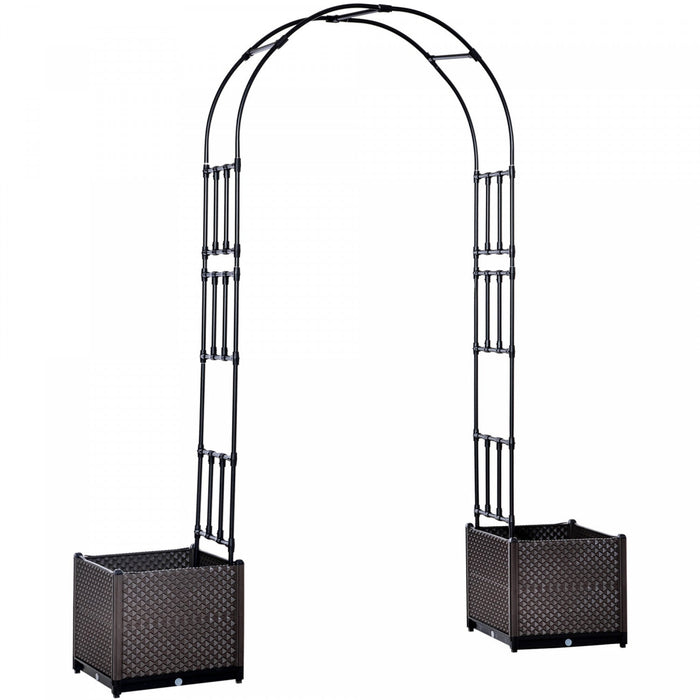 Outsunny 8ft Garden Arch With Two Planters Outdoor Steel Trellis Arbor For Climbing Plants, Weddings