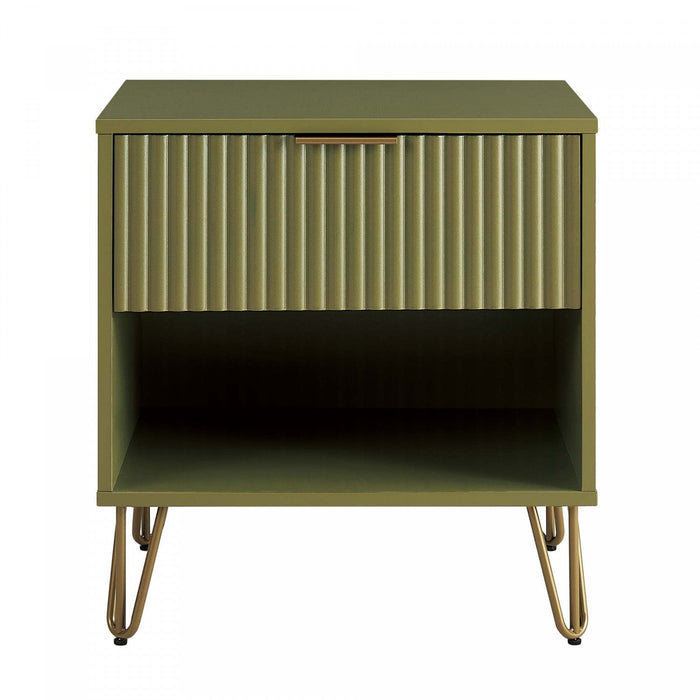 Dumbo Modern 20\" Fluted Nightstand in Olive Green (1-Drawer) 