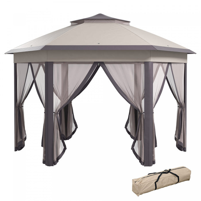 Outsunny 13' X 13' Pop Up Canopy Tent With Netting And Carry Bag, Instant Sun Shelter, Hexagon Tents