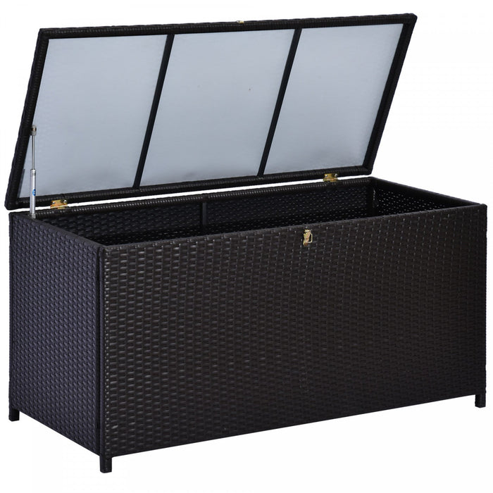 Outsunny 75 Gallon Wicker Outdoor Storage Box, Deck Box With Gas Strut