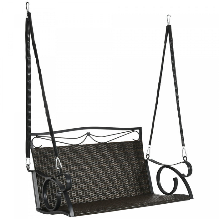 Outsunny 2-person Wicker Porch Swing Hanging Swing Bench With Steel Chains