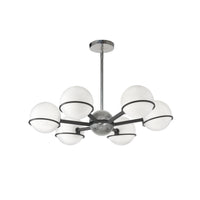 Dainolite Sofia 6 Light Chandelier Matte Black/Polished Chrome White Opal Glass Lamp