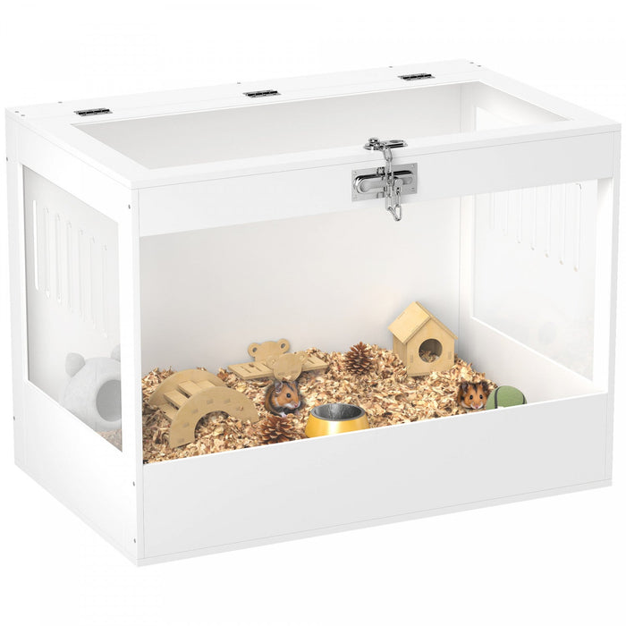 Pawhut Hamster Cage, 31.5"l Transparent Acrylic Small Animal Habitat With Openable Top, Exercise Play House With Hut, Seesaw, Ladder For Dwarf Hamster, Gerbil, White