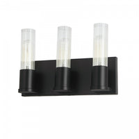 Dainolite Tube 3 Light Vanity Light Matte Black Clear Fluted Glass Lamp