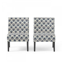 Oliver Linen-look Fabric Accent Chair Set Of 2 With Rubberwood Legs - Blue 