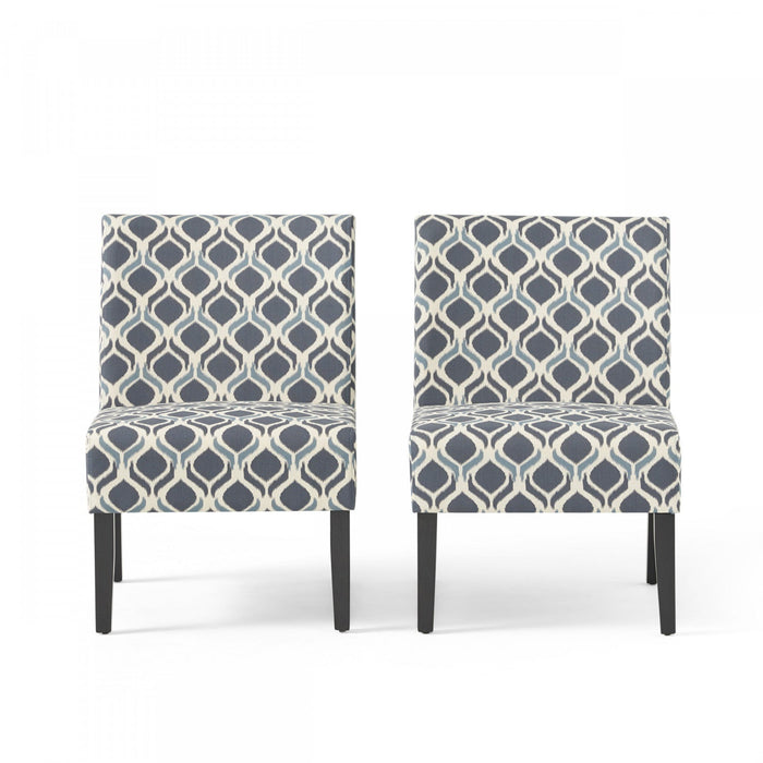 Oliver Linen-look Fabric Accent Chair Set Of 2 With Rubberwood Legs - Blue 