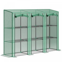 Outsunny Lean-to Mini Greenhouse W/ 3 Tier Shelves, 3 Roll-up Doors, Green