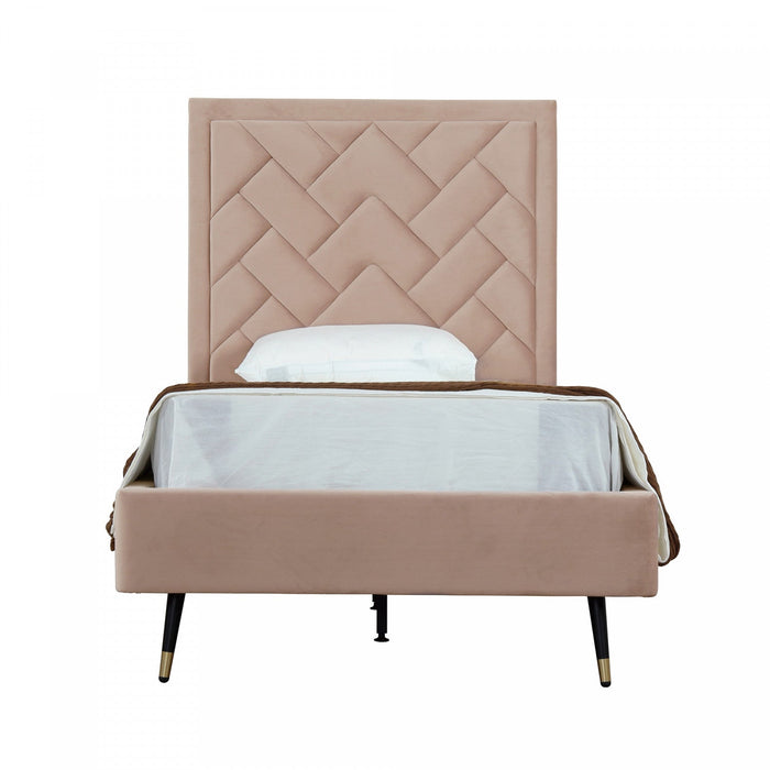Crosby Modern Upholstered Velvet Twin Bed in Nude 