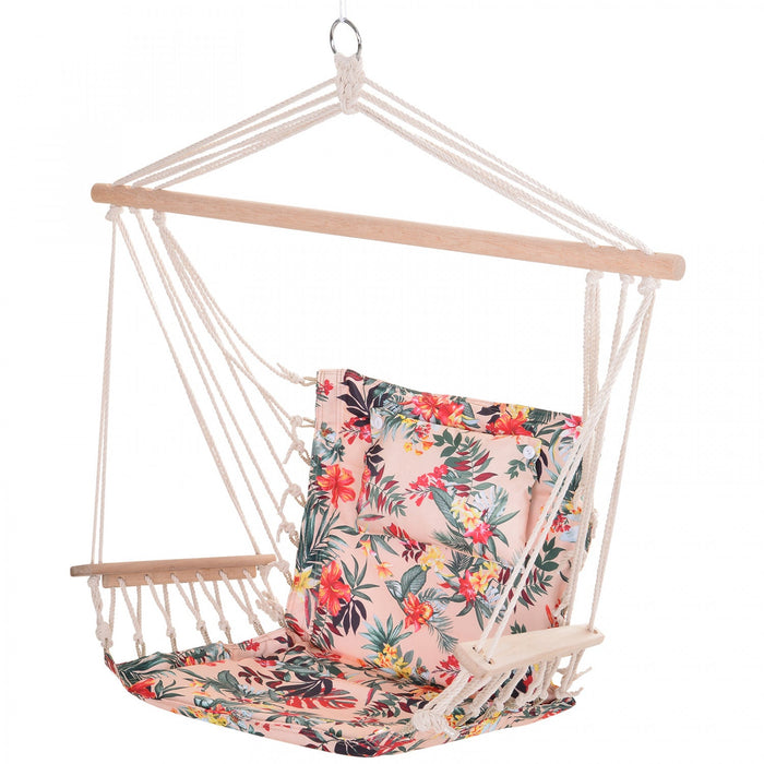 Outsunny Patio Hammock Chair, Portable Hanging Cotton Rope Hammock Swing Chair Sleeping Bed Seat Wit