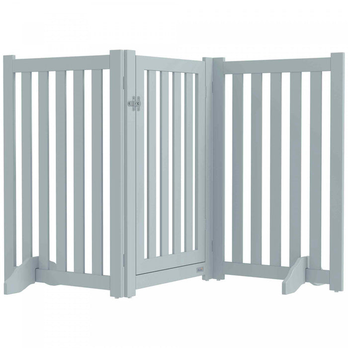 Pawhut Foldable Dog Gate With Door, 3 Panels Freestanding Pet Gate With Support Feet Indoor Playpen 