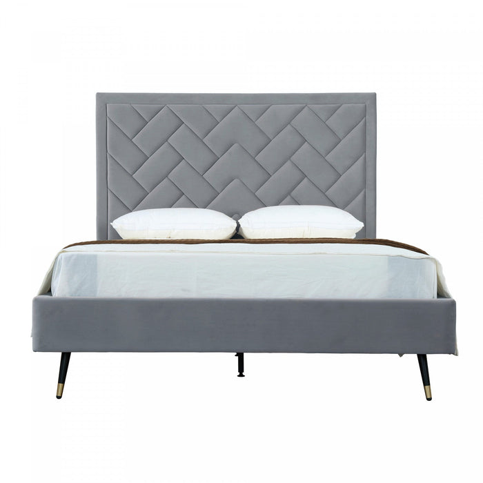 Crosby Modern Upholstered Velvet Queen Bed in Gray 